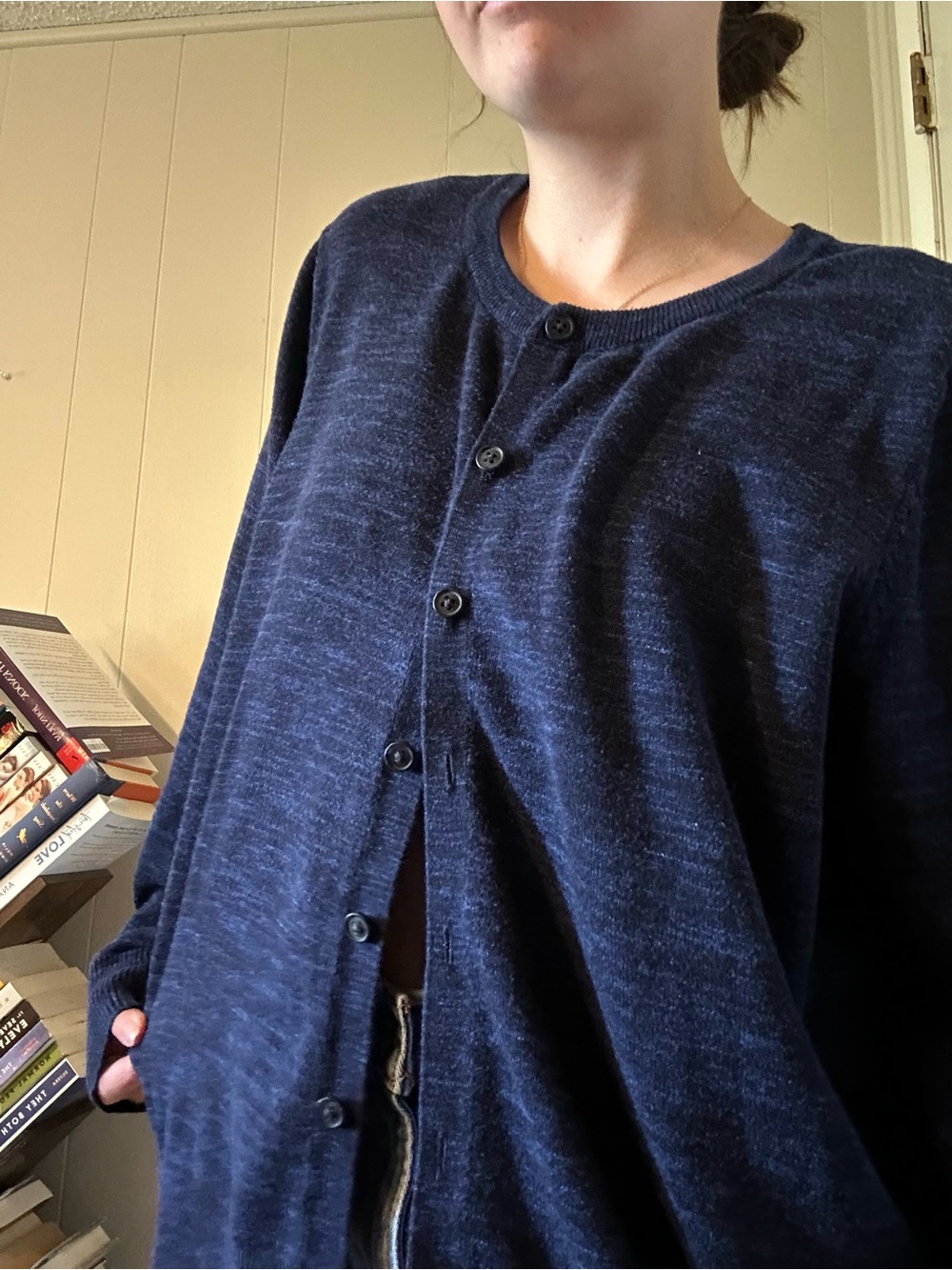 croft & barrow Navy Heathered Button-Front Cardigan